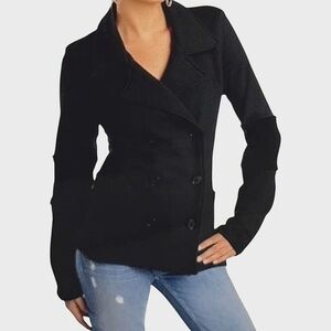 James Perse LA Double Breasted Soft Cotton Jersey Knit Jacket Blazer Black 3 M/L